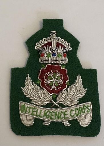 Picture of Intelligence Corps Beret Badge - B/W - Green background - Tudor Crown