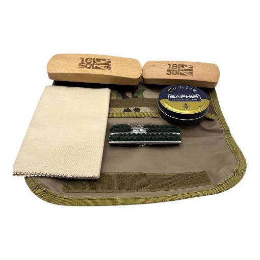 Picture of 1850 - Boot Care Kit - Brown Polish - Polishing Cloth - Brushes x 2 - Trouser Twists x 2