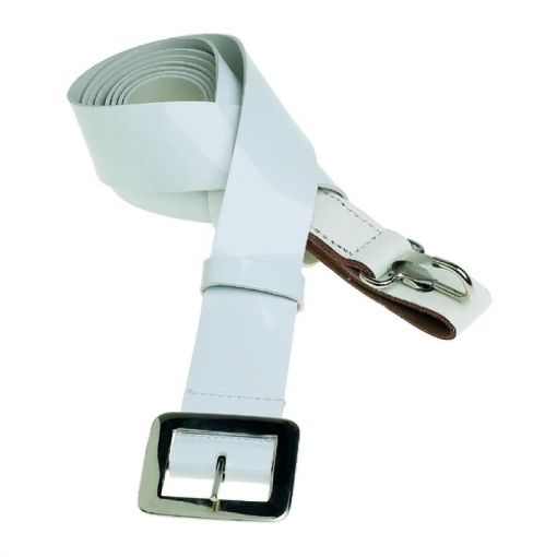 Picture of 2 inch Bass Drum Sling, Crossover Configuration, White PVC Gloss Finish with Chrome Buckles & Hook Fttings